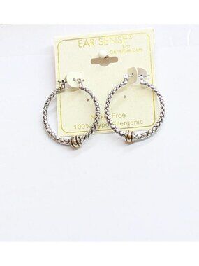 NWT Ear Sense Textured Hoop Earrings with Knot Accent Silver Gray / Gold 1.25"